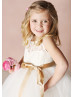 Ivory Lace Tulle Fancy Flower Girl Dress With Champagne Mercerized Sash